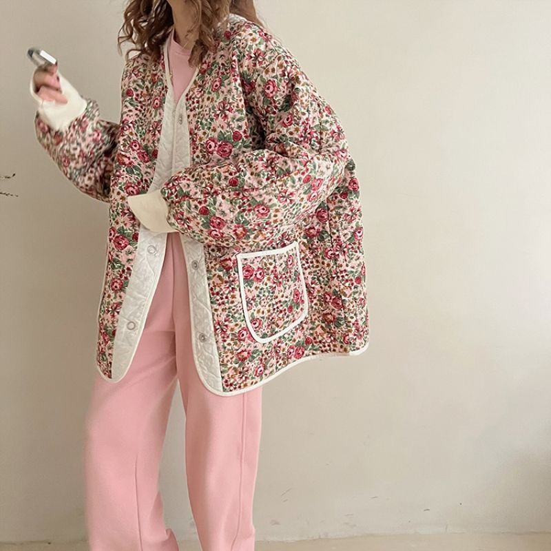 New Lightweight Vintage Gourd Pattern Floral Cotton-padded Jacket French Court