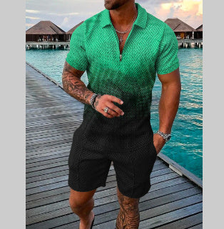 Men's Casual Contrast Color POLO Zip Lapel Shirt