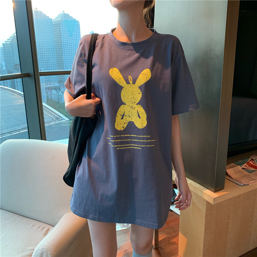 Women's Mid-length Printed Short-sleeved T-shirt Mid-length Bottoming Shirt Top