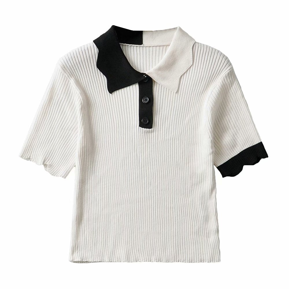 Fashion Short-sleeved Pullover Retro Knitted Sweater Blouse