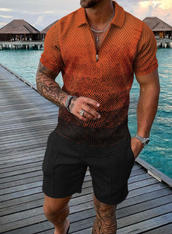 Men's Casual Contrast Color POLO Zip Lapel Shirt