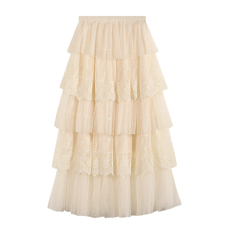 Embroidered Lace Mesh Skirt Cake A- Line Skirt
