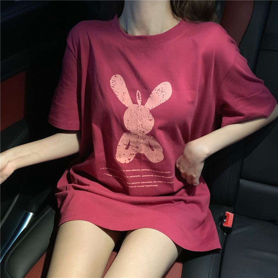 Women's Mid-length Printed Short-sleeved T-shirt Mid-length Bottoming Shirt Top