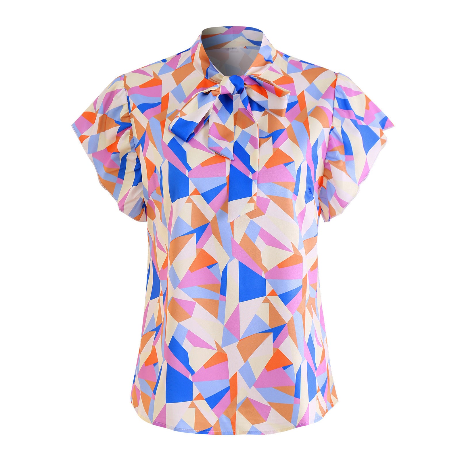 European And American Women's Chiffon Stand-up Collar Print Pullover Shirt