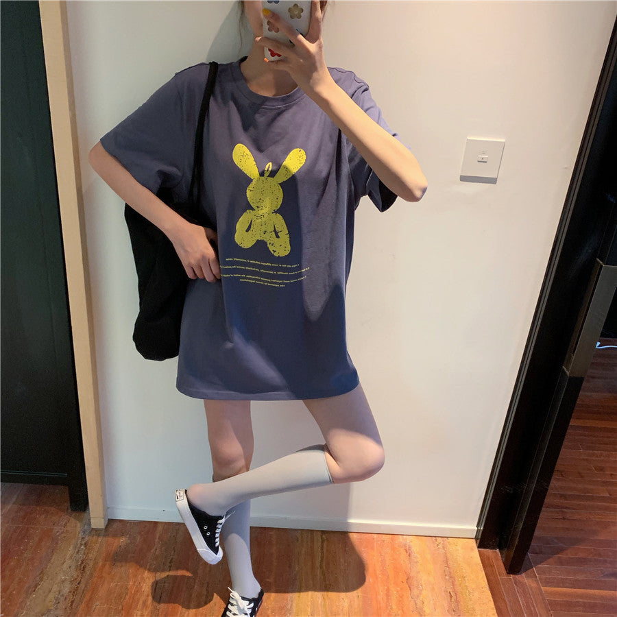 Women's Mid-length Printed Short-sleeved T-shirt Mid-length Bottoming Shirt Top
