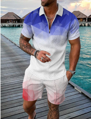 Men's Casual Contrast Color POLO Zip Lapel Shirt