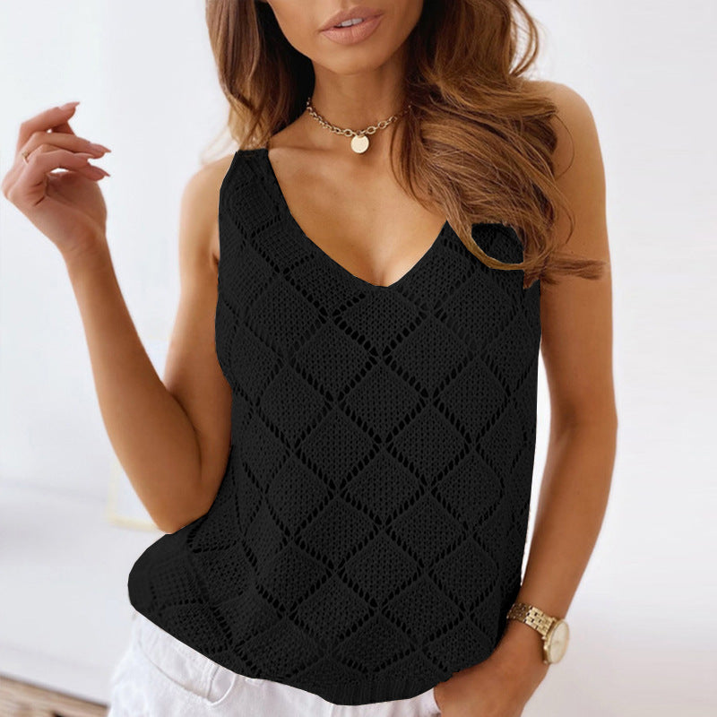 New Top Women's Fashion Casual V-Neck Hollow Vest T-Shirt