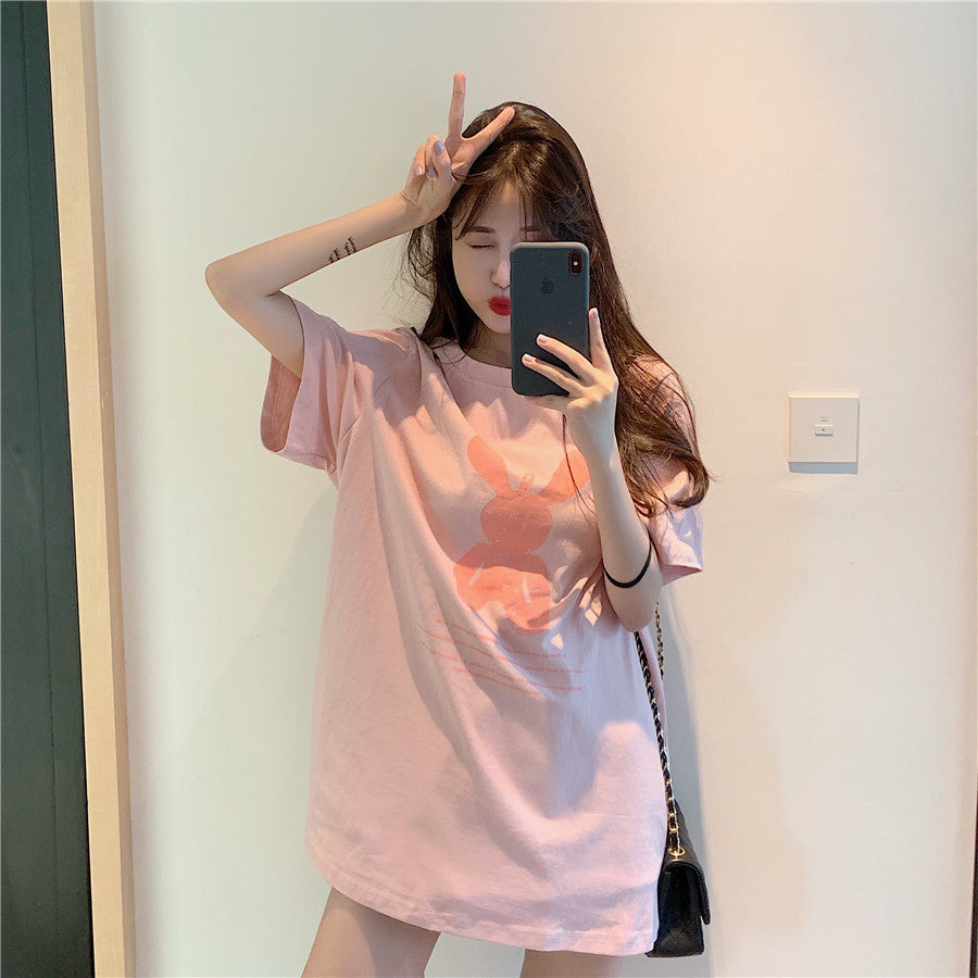 Women's Mid-length Printed Short-sleeved T-shirt Mid-length Bottoming Shirt Top