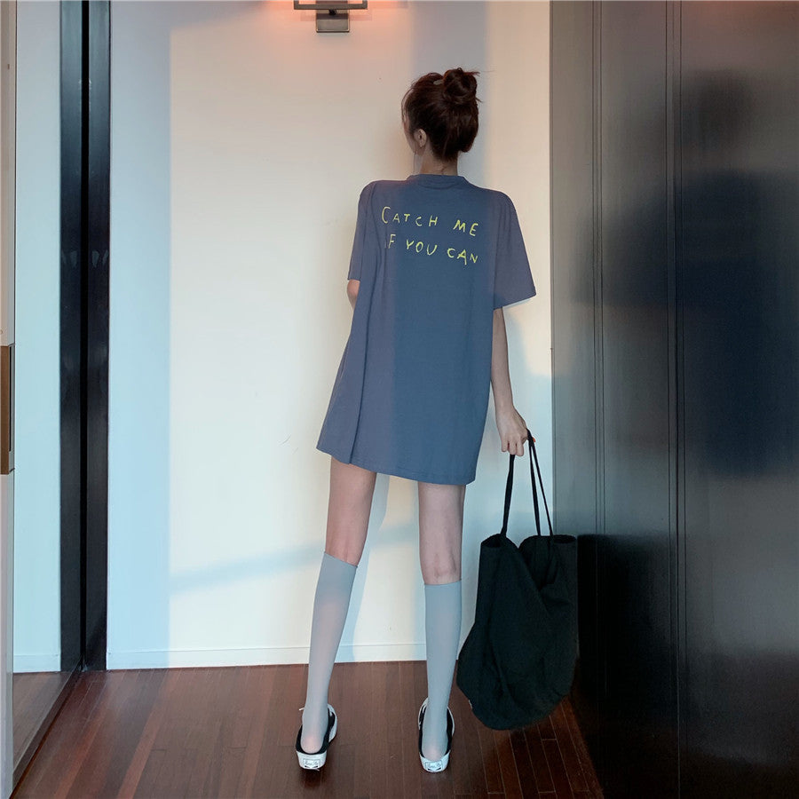 Women's Mid-length Printed Short-sleeved T-shirt Mid-length Bottoming Shirt Top