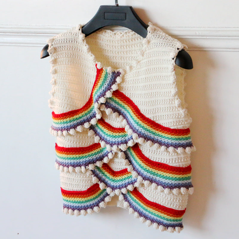 Rainbow Striped Knit Sweet Sleeveless Crewneck Vest