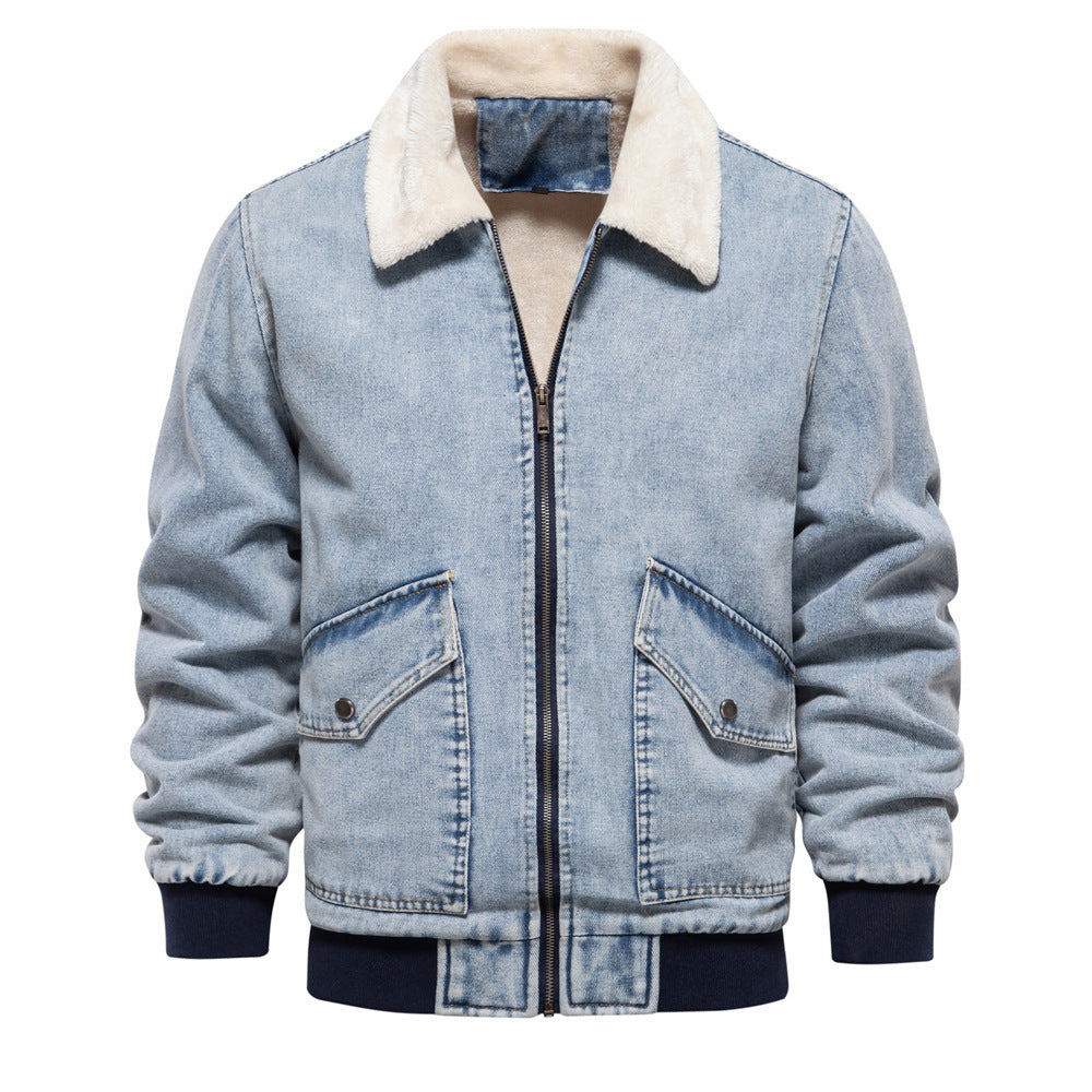 Men Plush Denim Jacket
