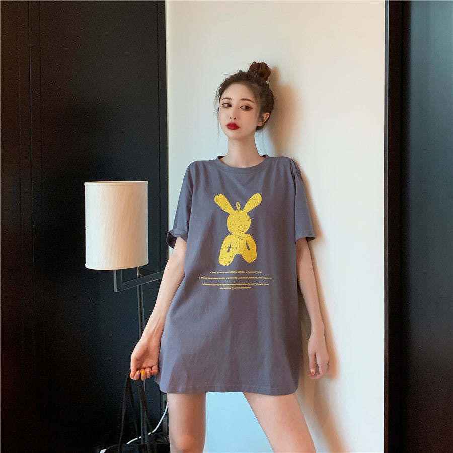Women's Mid-length Printed Short-sleeved T-shirt Mid-length Bottoming Shirt Top